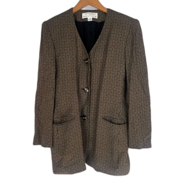Rena Rowan for Saville Brown Tweed Single Breasted 3 Button Long Blazer Size 10 - Picture 1 of 13